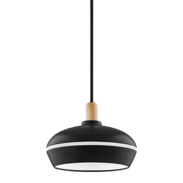 Hampton Bay Ryker 1-Light Matte Black Barn Integrated LED Pendant Light with Night Light