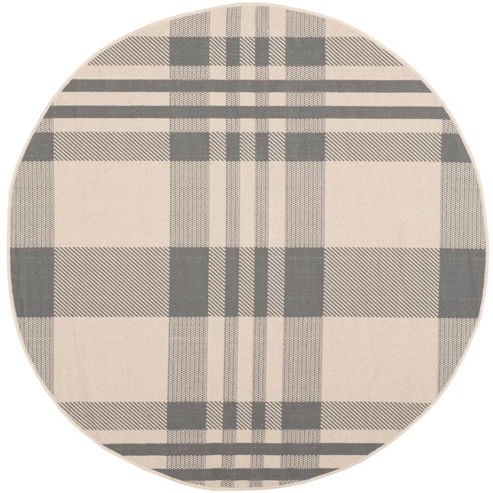 SAFAVIEH Courtyard Gray/Bone 5 ft. x 5 ft. Round Striped Indoor/Outdoor