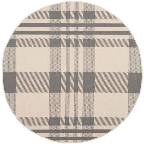 SAFAVIEH Courtyard Gray/Bone 5 ft. x 5 ft. Round Striped Indoor/Outdoor Patio  Area Rug