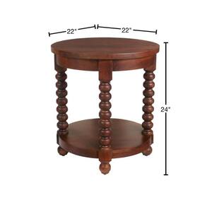 Glenmore Round Walnut Finish Wood End Table with Detailed Legs (22 in. W x 24 in. H)