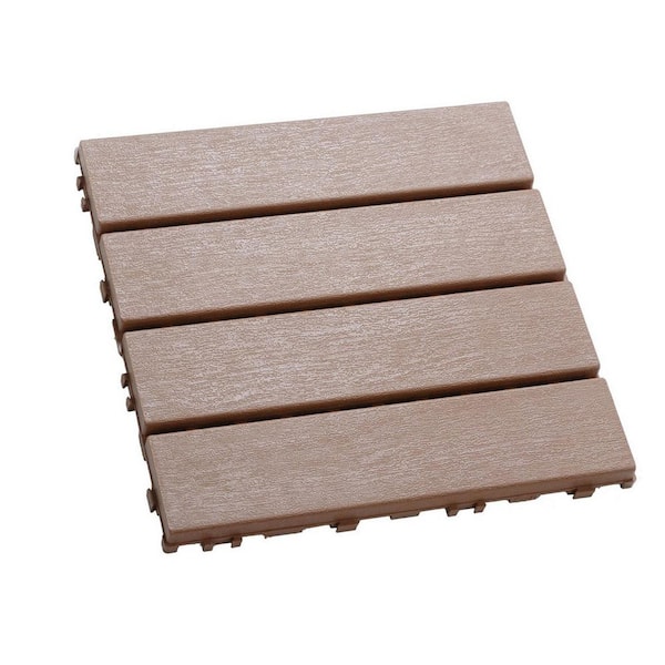 Tidoin Outdoor 1 ft. x 1 ft. Composite Interlocking Tile Deck Tile in Brown(54 Per Box)