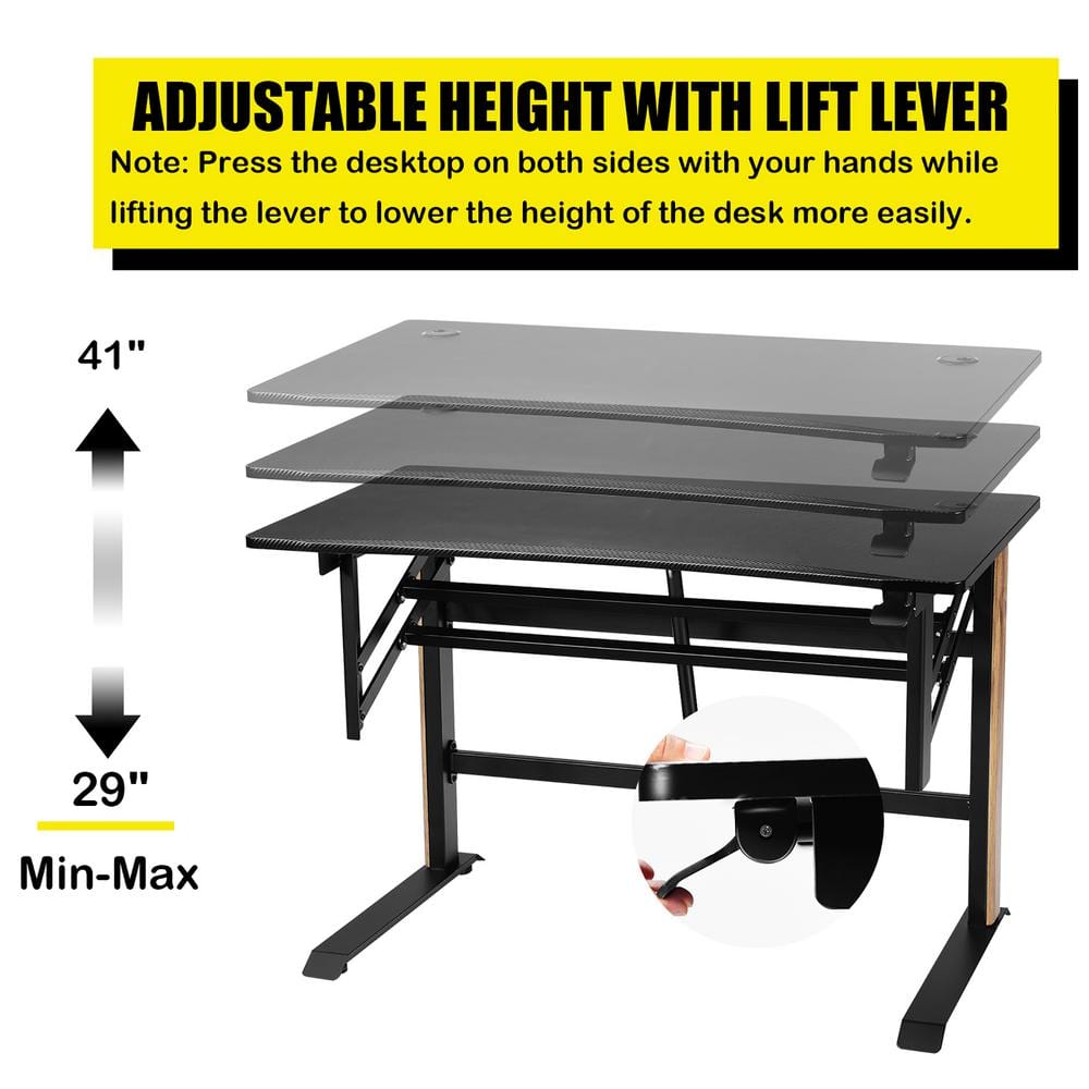 Black Adjustable Height Standing Desk with Power Outlet