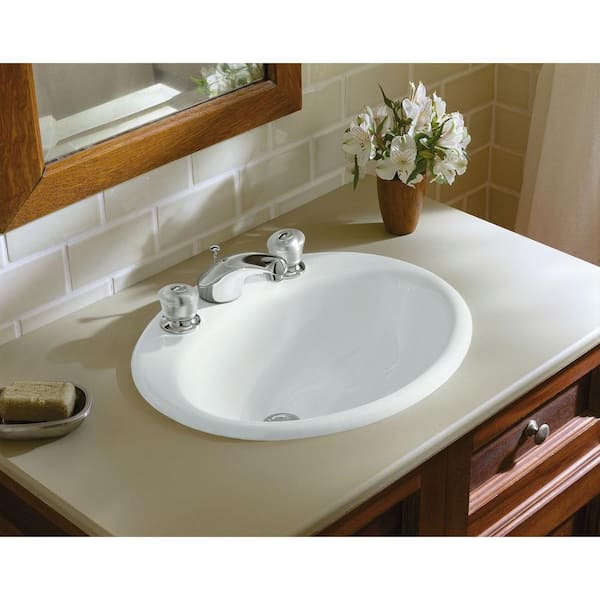 KOHLER Farmington 19 in. Oval Drop-in Cast Iron Bathroom Sink in White with Overflow Drain