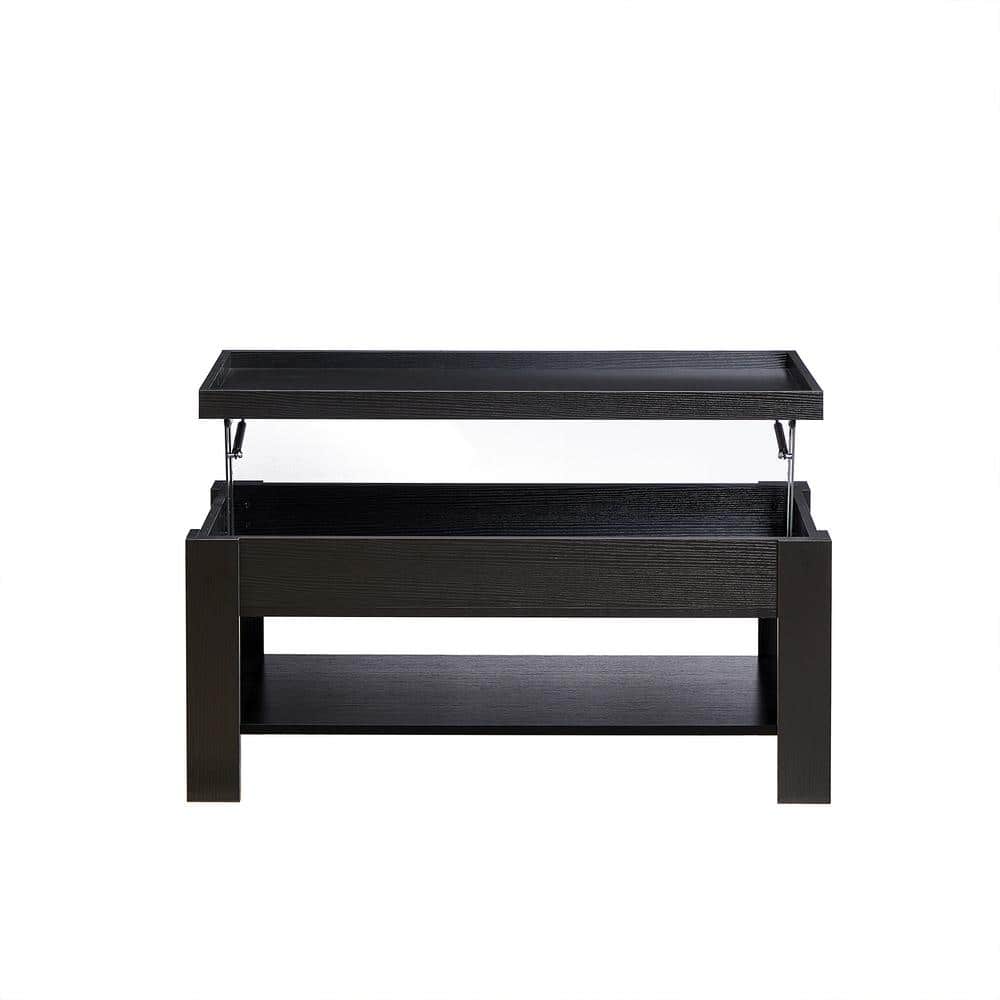 Black Metal and Wood Lift-Top Rectangular Coffee Table