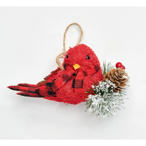 3 in. Cardinal Ornament with Pine Needle (Set of 3)