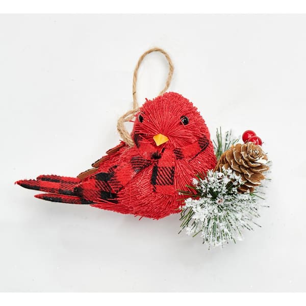 Unbranded 3 in. Cardinal Ornament with Pine Needle (Set of 3)