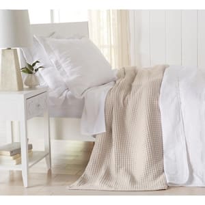 Beige 100% Cotton King Lightweight Waffle Weave Blanket