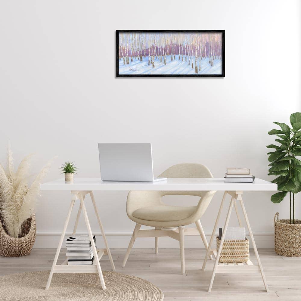 Niveous Birch Tree Grove by Paul Brent Black Framed Nature Giclee Art Print 13 in. x 30 in.