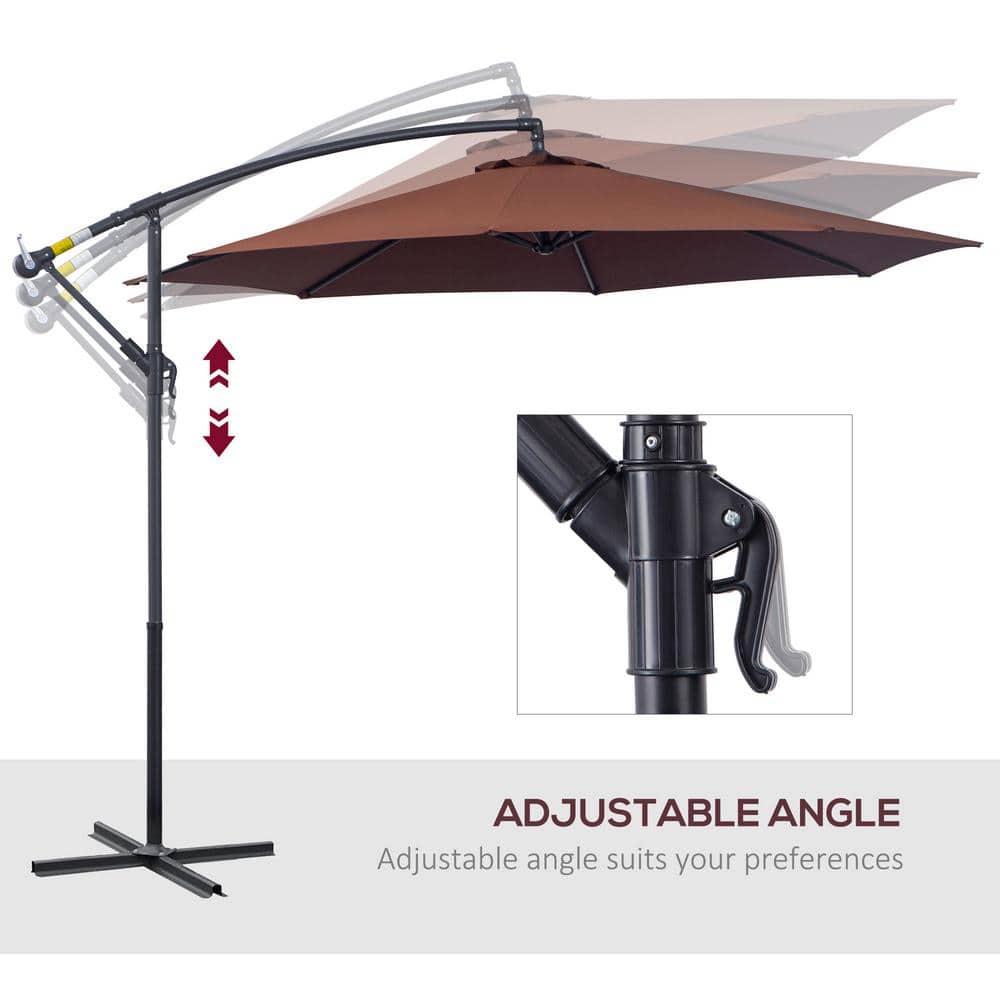 Brown Cantilever Patio Umbrella with UV Protection and Sturdy Stand