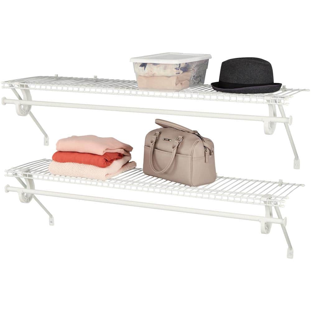 White Metal Wire Shelf Kit with Closet Rod, 48W x 12D x 6H