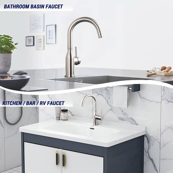 Deck Mount Single Handle Single Hole Bar Faucet with 360° Swivel Spout and Supply Lines in Brushed Nickel