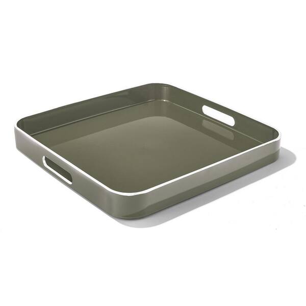 Rectangle Acrylic Tray with Raised Rims and Silver Handles