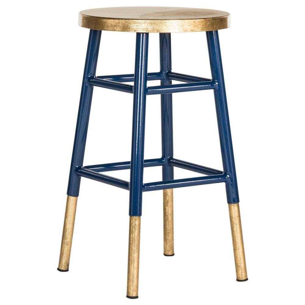 Navy and Gold Backless Metal Counter Stool