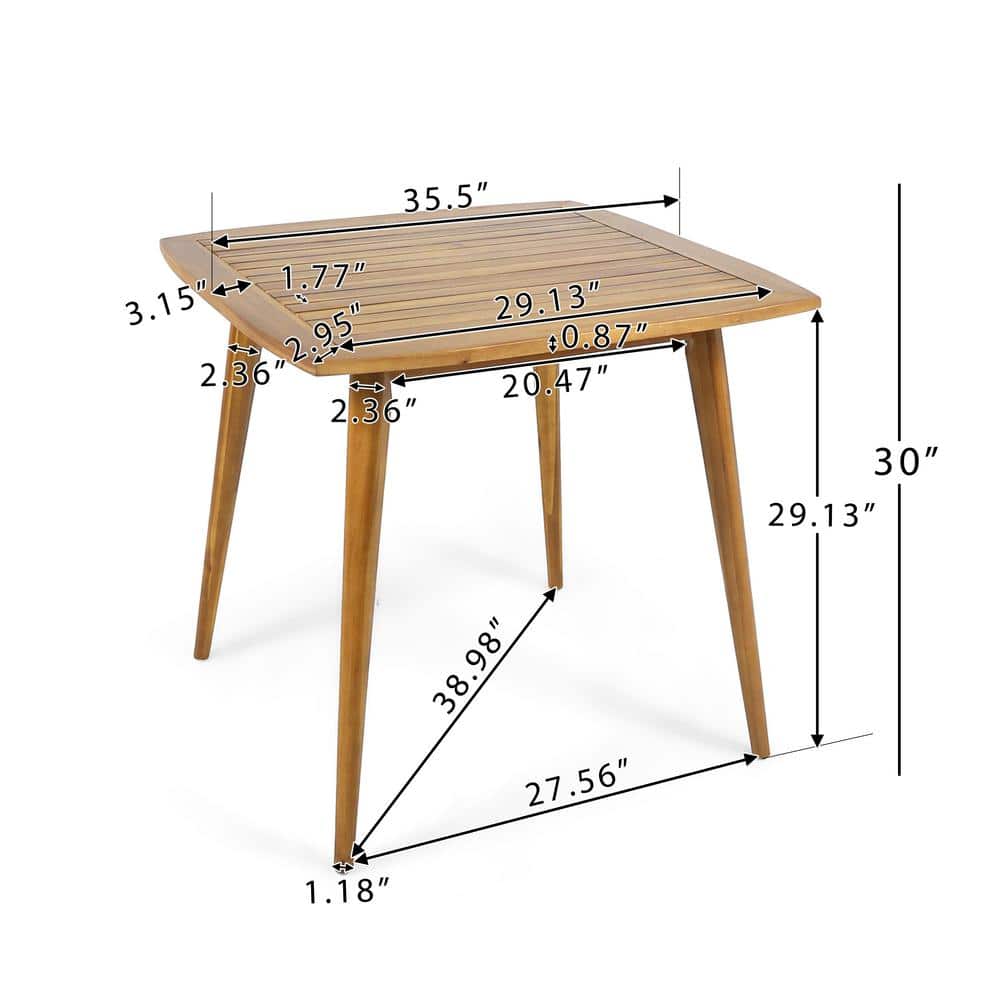 Teak Brown Acacia Wood Outdoor Square Dining Table for 4