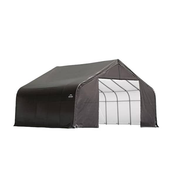 ShelterLogic 28 ft. W x 20 ft. D x 20 ft. H Steel and Polyethylene Garage Without Floor in Grey with Corrosion-Resistant Frame
