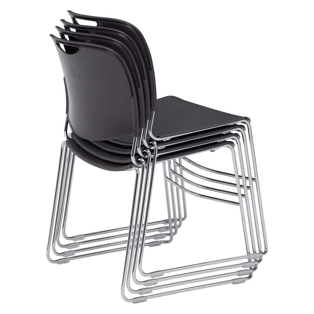 Gunmetal Ultra-Compact Stackable Chair with Chrome Frame - Set of 4