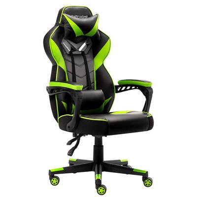 Green PU Leather Gaming Chair PC Racing Executive Ergonomic Adjustable Swivel with Headrest and Lumbar Support
