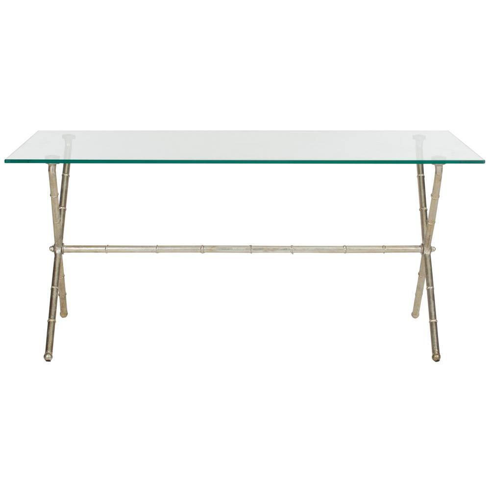 Modern Silver X-Base Rectangular Glass Accent Table