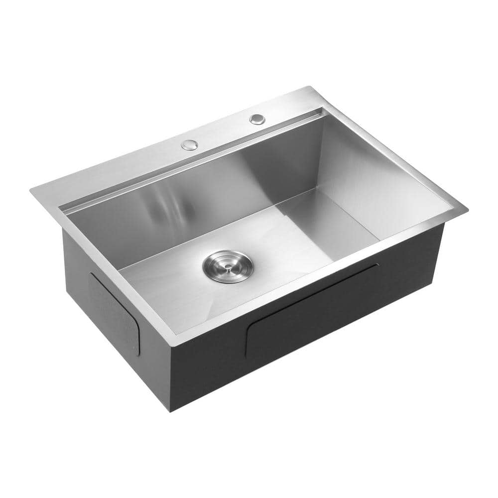 33 in. Drop-In 16-Gauge Single Bowl Stainless Steel Kitchen Sink with Works