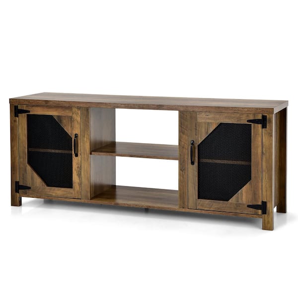 Costway 58 in. Brown TV Stand Entertainment Media Center for TVs up to 65 in. w/Steel Mesh Doors