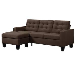 Earsom 32 in. Square Arm 1-Piece Linen Specialty Sectional Sofa in Brown with Tight Back