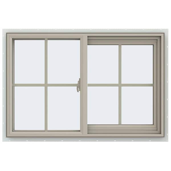 JELD-WEN 35.5 in. x 23.5 in. V-2500 Series Desert Sand Vinyl Right-Handed Sliding Window with Colonial Grids/Grilles