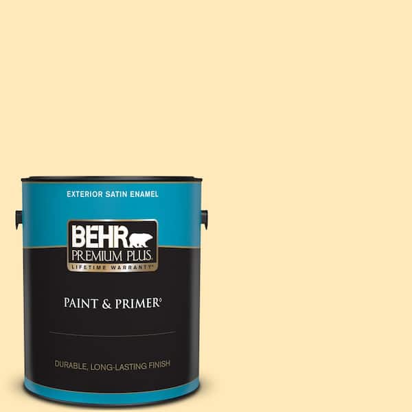 BEHR PREMIUM PLUS 1 gal. #PPL-69 Sunkissed Yellow Satin Enamel Exterior Paint & Primer