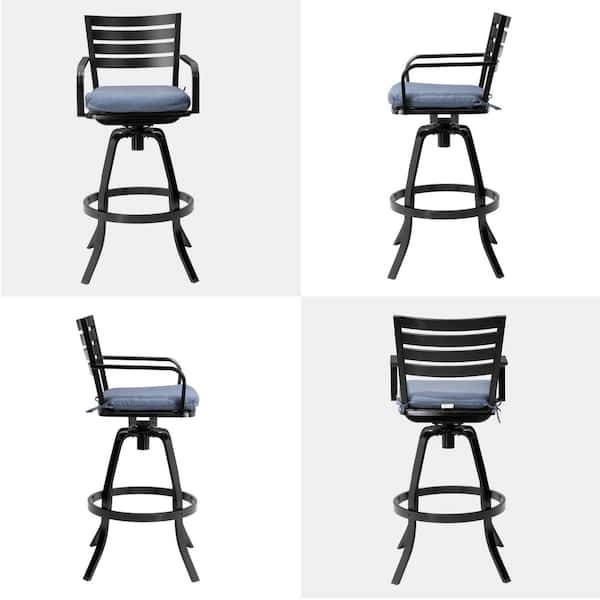 Swivel Cast Aluminum Outdoor Bar Stool with Sunbrella Spectrum Denim Blue Cushion (4-Pack)