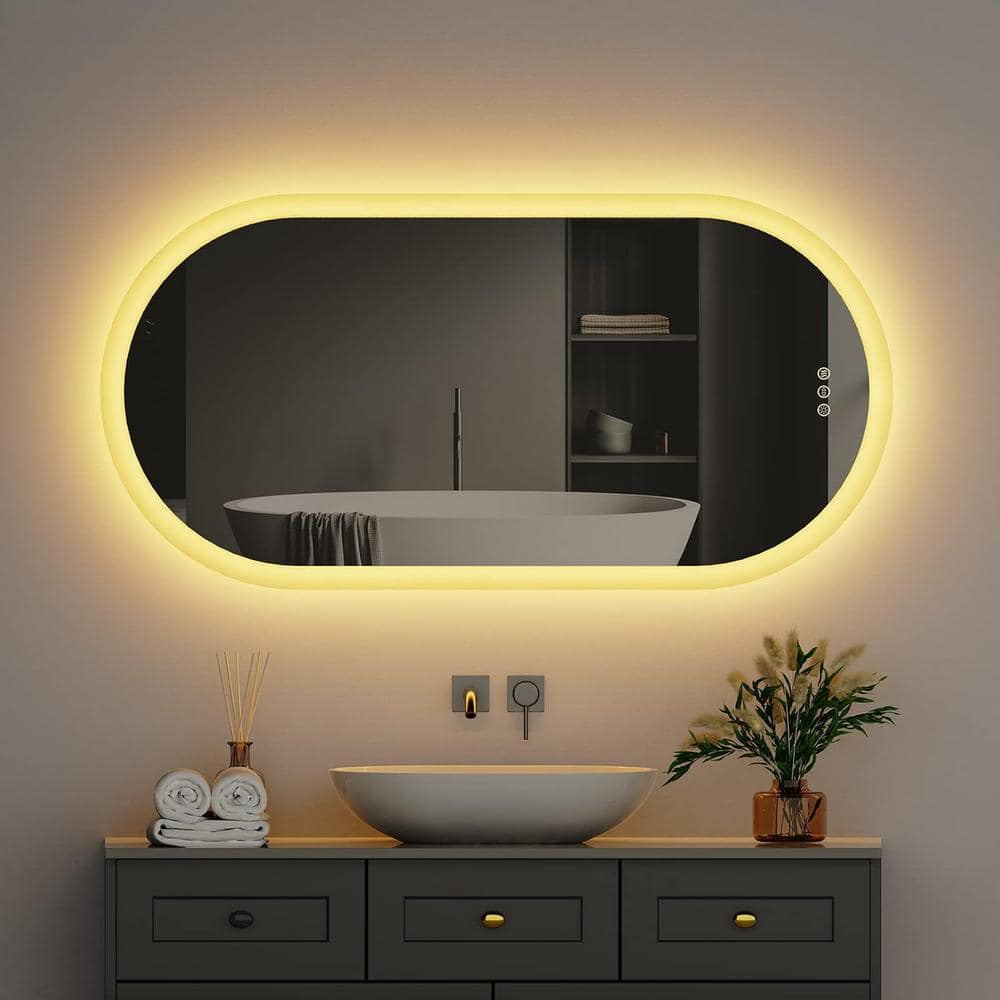 Wisfor 20 in. W x 40 in. H Large Oval Frameless 3 Dimmable Backlit Memory  Anti-Fog Wall LED Bathroom Vanity Mirror w Plug XMR-T28-711-US - The Home  