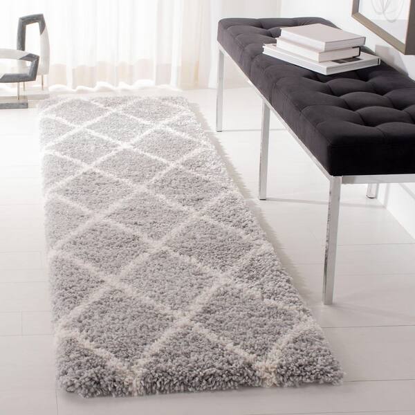 Fontana Shag 2 x 10 Gray/Cream Diamond Runner Rug