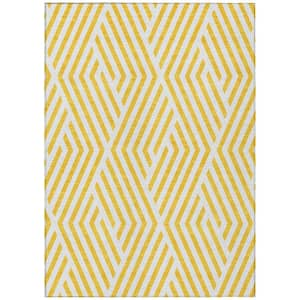 Gold and White 8 ft. x 10 ft. Woven Geometric Rectangle Indoor/Outdoor Area Rug