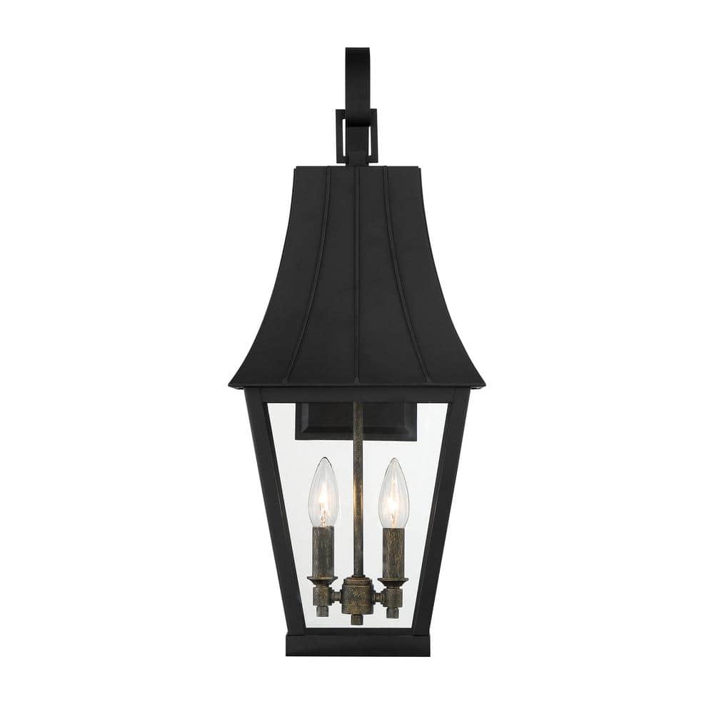 Chateau Grande Black and Gold 2-Light Outdoor Wall Sconce with Glass Shade