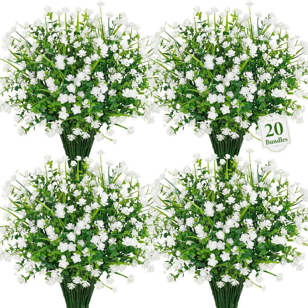 13.8 in. White Indoor/Outdoor Artificial Gypsophila Flowers Faux