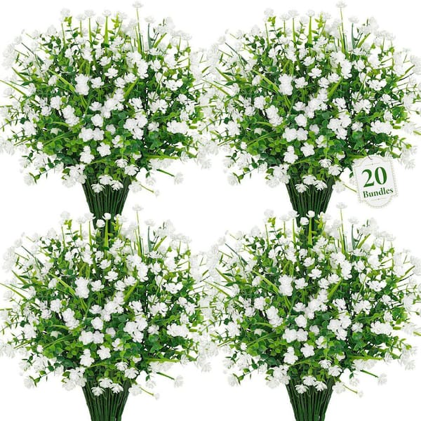 13.8 in. White Indoor/Outdoor Artificial Gypsophila Flowers Faux