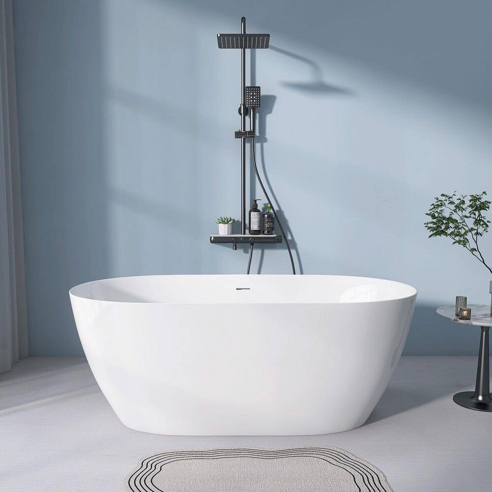 59 in. x 30 in. Acrylic Freestanding Soaking Bathtub with Center Drain in Gloss White price history on PriceWatchPro