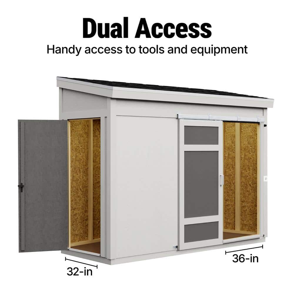 Cambria 10x4 Beige Wood Lean-To Shed with Sliding Barn Door