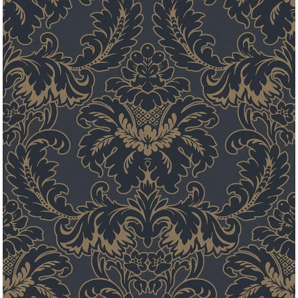 Brewster Home Fashions Windsor Blue Damask Strippable Non-Woven Paper Wallpaper