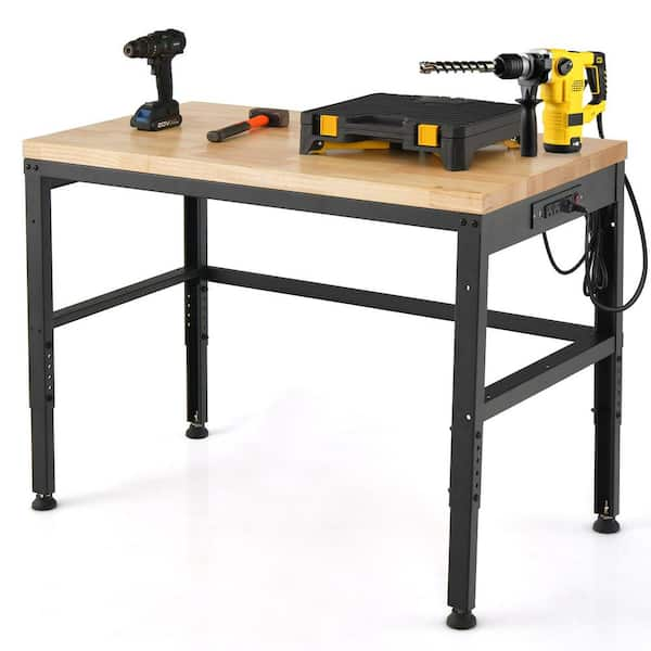 Costway 48 in. Adjustable Workbench Solid Oak Wood Top 2000 lbs. Heavy-Duty  Worktable TH10020NA - The Home Depot