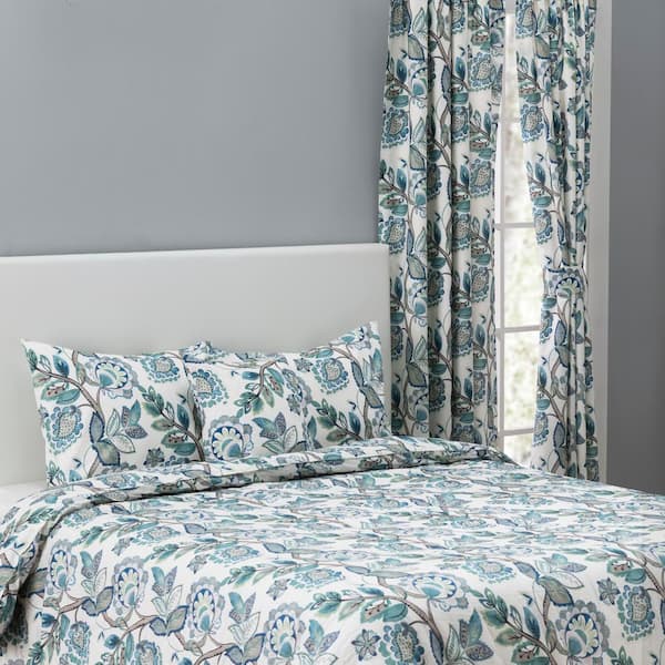 Laura Ashley Natalie 7-Piece Green Floral Cotton King Comforter Set 221649  - The Home Depot