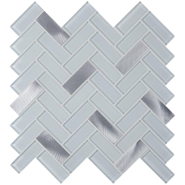 MSI Blanco Herringbone 12 in. x 12 in. x 6mm Glass Metal Blend Mesh-Mounted Mosaic Tile (1 sq. ft.)