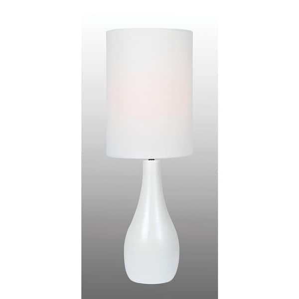Illumine 31 in. Brushed White Table Lamp with White Linen Shade