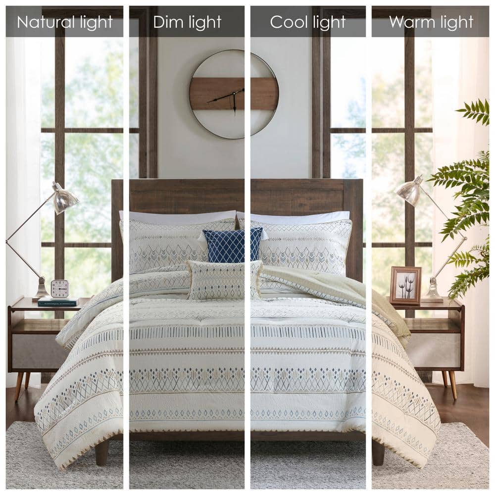 King Blue Reversible Microfiber Comforter Set with Throw Pillows