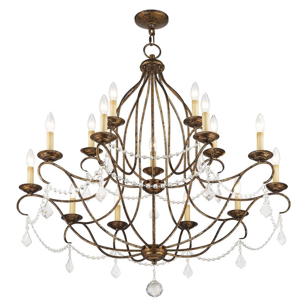 Chesterfield 15-Light Crystal Cascade Chandelier in Venetian Golden Bronze