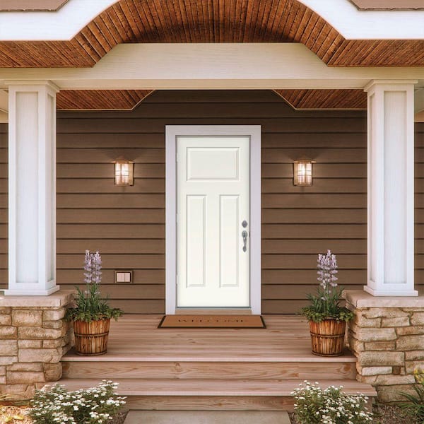 30 in. x 80 in. 3-Panel Craftsman White Painted Steel Prehung Right-Hand Outswing Front Door w/Brickmould