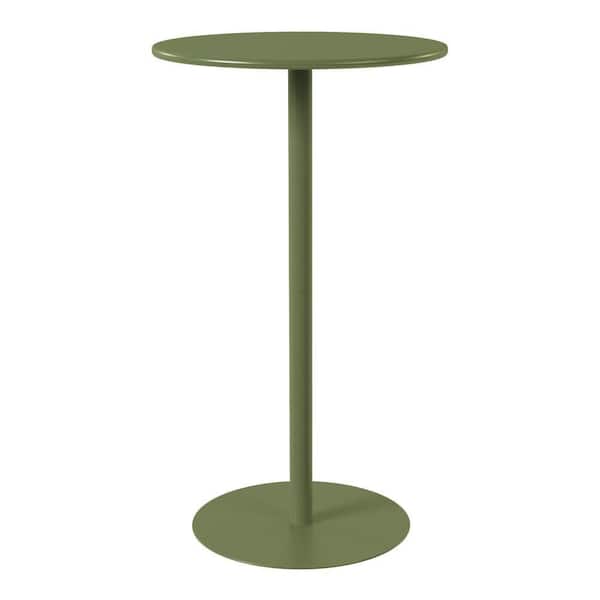Frond&Form Outdoor Patio Modern Bar Height 23.5 in. Round Steel Bistro Dining Table w/ Sturdy Tulip Base, Olive Green