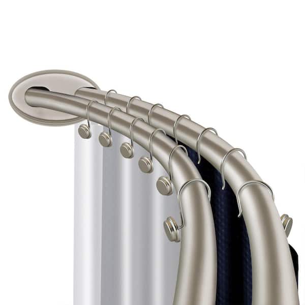 72 in. Rustproof Wall Mounted Aluminum Double Curved Shower Rod, Adjustable from 45 in. to 72 in., Brushed Nickel