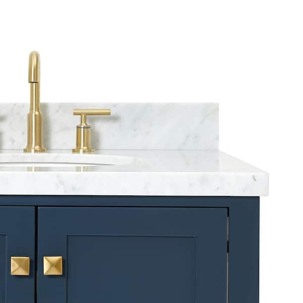 Ariel Cambridge 43 In. W X 22 In. D Vanity In Midnight Blue With Marble Vanity Top In Carrara White With White Basin-A043S-R-Vo-Mnb - The Home Depot