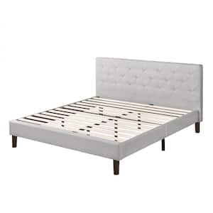 Shalini Light Gray Upholstered Steel Frame King Panel Bed Platform Bed Frame