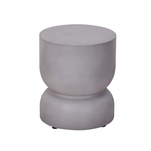 Tenleaf Cement Grey Round Concrete Outdoor Side Table with Extension