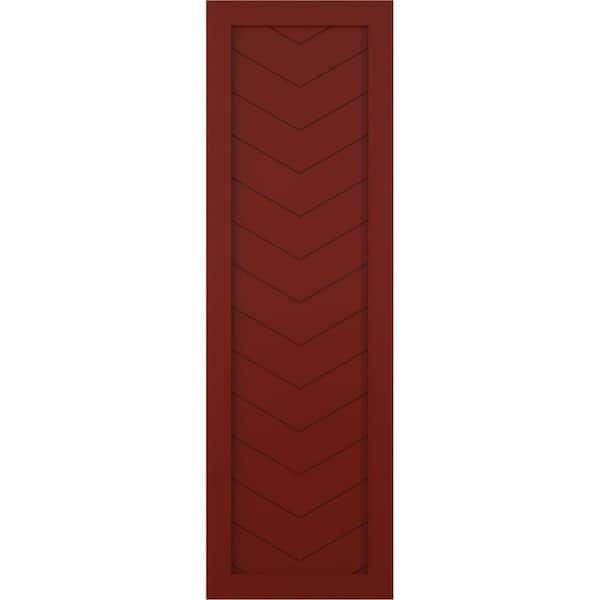 Ekena Millwork 18 in. x 79 in. PVC Single Panel Chevron Modern Style Fixed Mount Board and Batten Shutters in Pepper Red